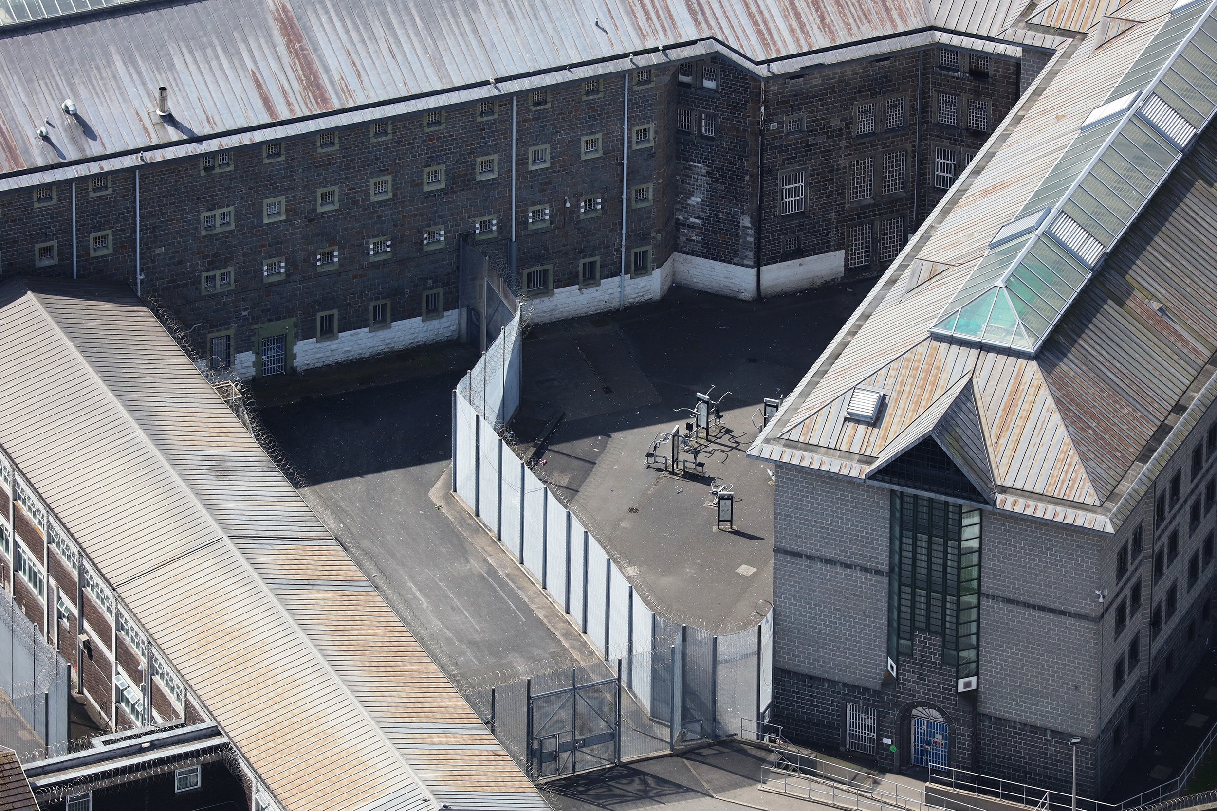 An aerial view of a HMP prison taken from a helicopter in the Un